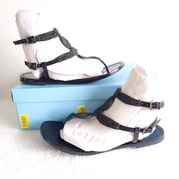 New ANTONIO MELANI black leather sandals with ornate black chain detailing - Picture 3 of 11